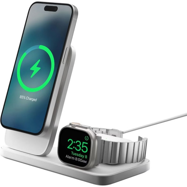 Фото - Бездротовий зарядний пристрій Nomad Stand One Max Qi2 25W 3-in-1 Charging Hub (4rd Gen) Silver (NM014506858)
