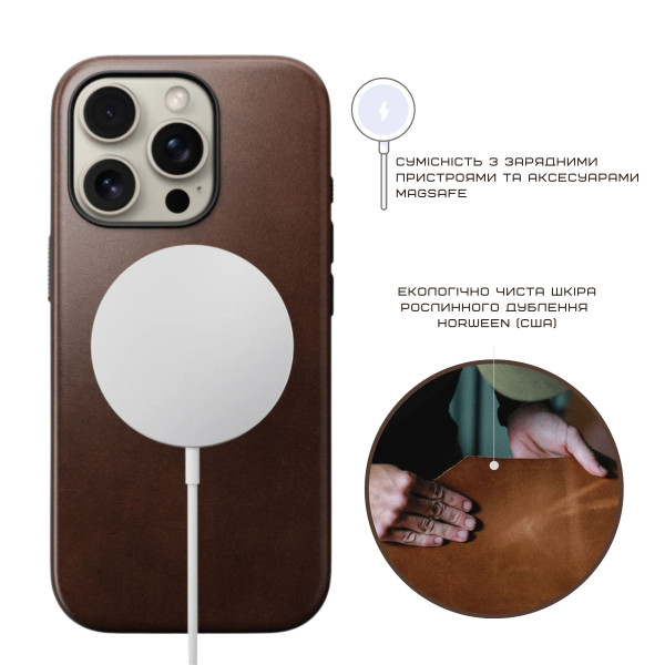 Фото - Чехол для смартфона Nomad Modern Leather Rustic Brown Horween for iPhone 16 Pro (NM01858485)