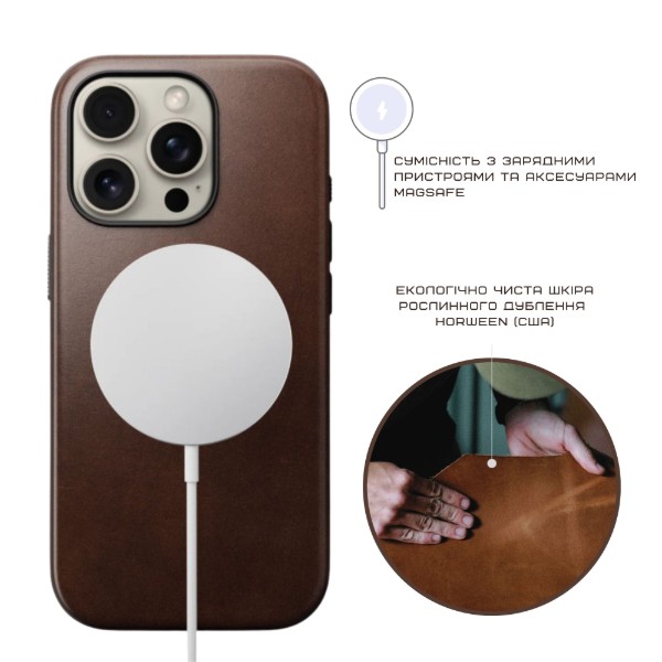 Фото - Чохол для смартфону Nomad Modern Leather Rustic Brown Horween for iPhone 16 Pro Max (NM01689485)