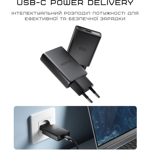 Фото - Мережевий зарядний пристрій Nomad USB-C GaN 40W Slim EU Power Adapter Carbide (NM014773858)