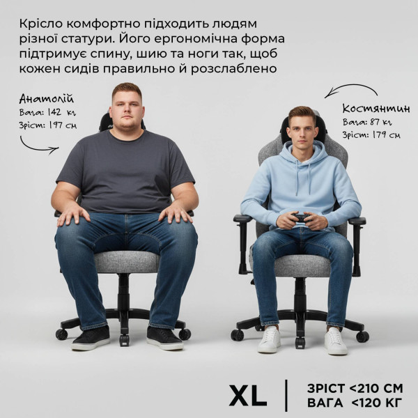 Фото - Крісло для геймерів Anda Seat Novis Size XL Gray Fabric (AD23-XL-01-G-F)
