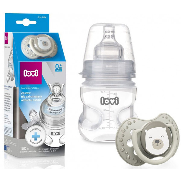 Фото - Пляшка для годування Lovi Набор сохраняющий сосательный рефлекс_150 мл. + пустышка BB (0204exp)