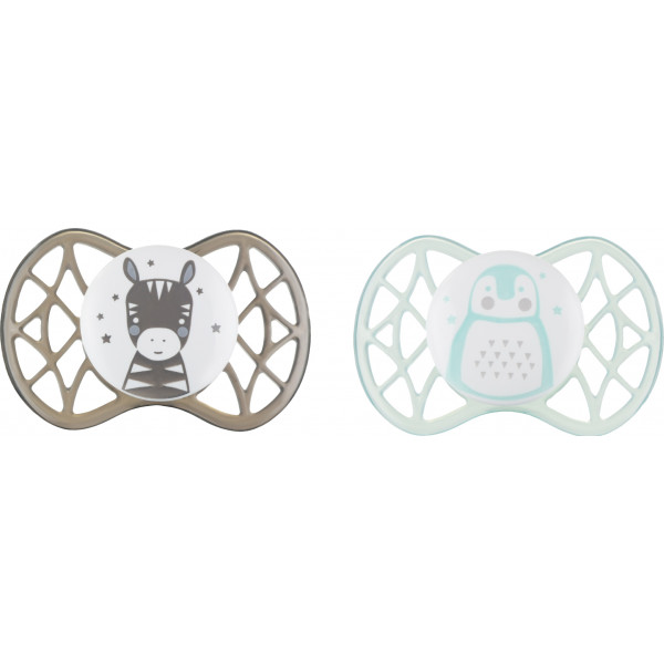 Фото - Симметричная пустышка Nuvita Air55 Explorer 0m+(зебра, пингвин) 2 шт. (NV7067N)