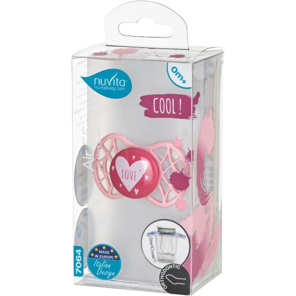 Фото - Ортодонтическая пустышка Nuvita Air55 Cool 0m+ ''Love'' Розово-персиковый (NV7064PR)