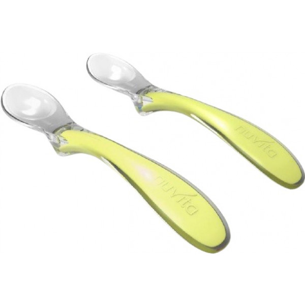 Фото - Набір дитячих столових приборів для малюка Nuvita силіконові ложечки Easy Eating 6м + 2 шт. салатовий (NV8480Lime)