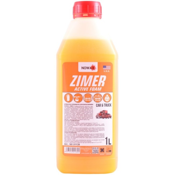 Фото - Піна для мийки авто NOWAX суперконцентрат для безконтактної мийки Zimer Active Foam 1 л 1:20;1:30 (NX01139)