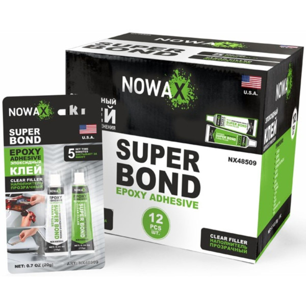 Фото - Клей для авто NOWAX SUPER BOND 20 г епоксидний прозорий двокомпонентний (NX48509)