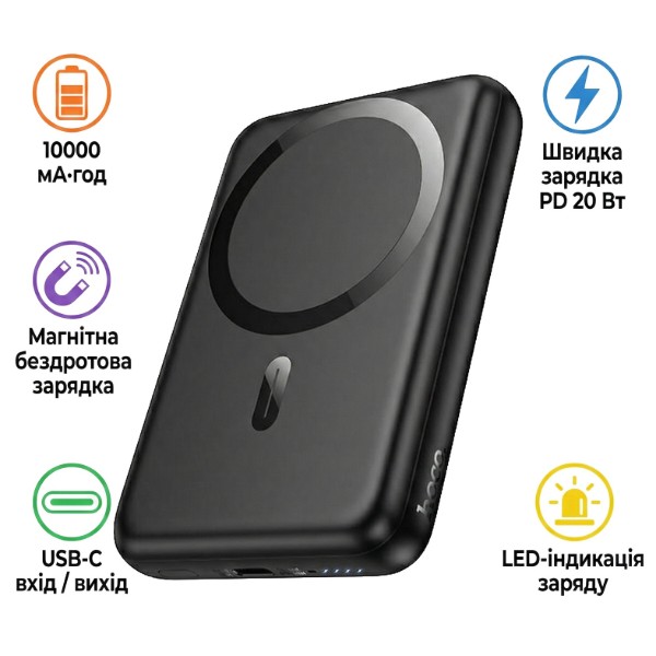 Фото - Батарея мобильная HOCO J141 Grace PD20W Magnetic 10000 mAh Black (714984)