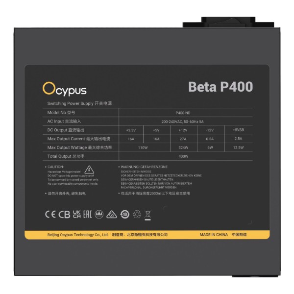 Фото - Блок питания для ПК OCYPUS ATX 400W BETA P400 (BETA-P400-N1HDBK024X-EU)