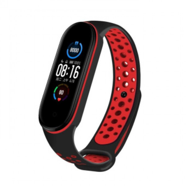 Фото - Ремінець для фітнес-браслету BeCover Nike Style for Xiaomi Mi Smart Band 5 Black-Red (705153)