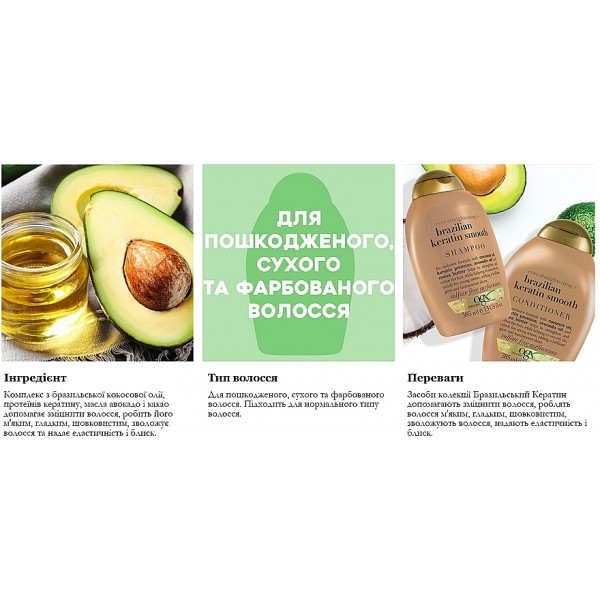 Фото - Шампунь жіночий OGX Brazilian Keratin Smooth для зміцнення волосся 385 мл (0022796976017)