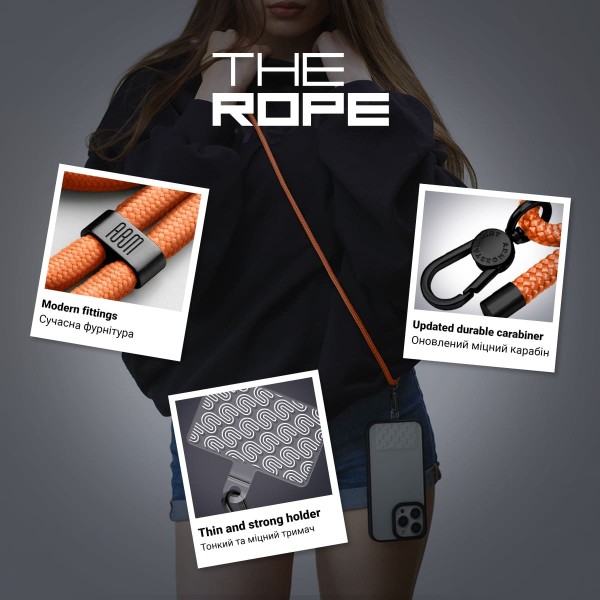 Фото - Ремінець для смартфону Armorstandart Rope Black Tangerine with Clear holder (ARM86430)