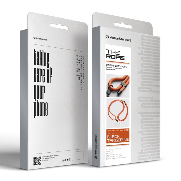 Фото - Ремінець для смартфону Armorstandart Rope Black Tangerine with Clear holder (ARM86430)
