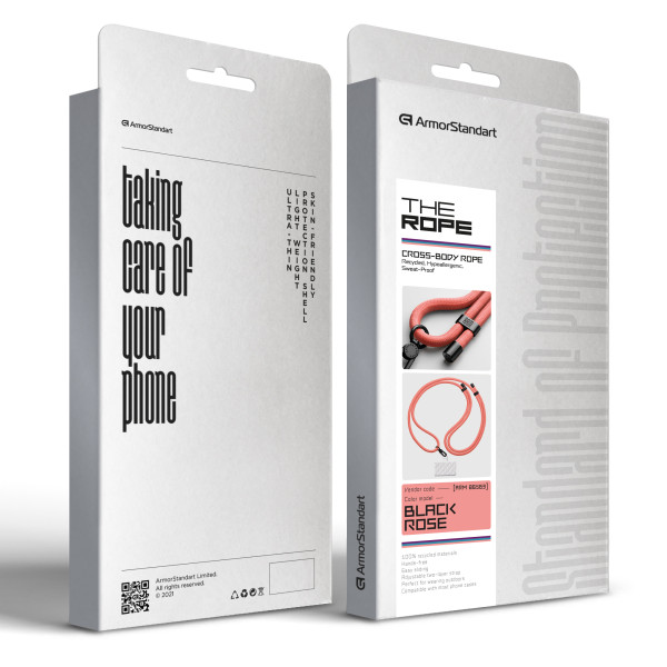 Фото - Ремінець для смартфону Armorstandart Rope Black Rose with Clear holder (ARM86563)