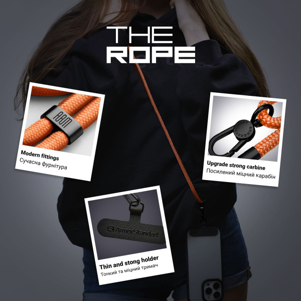 Фото - Ремінець для смартфону Armorstandart Rope Black Tangerine with Dark holder (ARM76094)