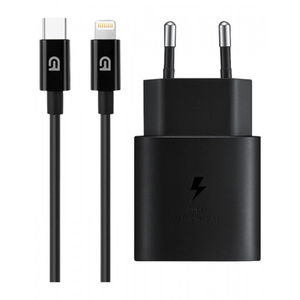Фото - Мережевий зарядний пристрій Armorstandart AR-TA800 USB-C 25W black + кабель USB-C to Lightning (ARM77721)