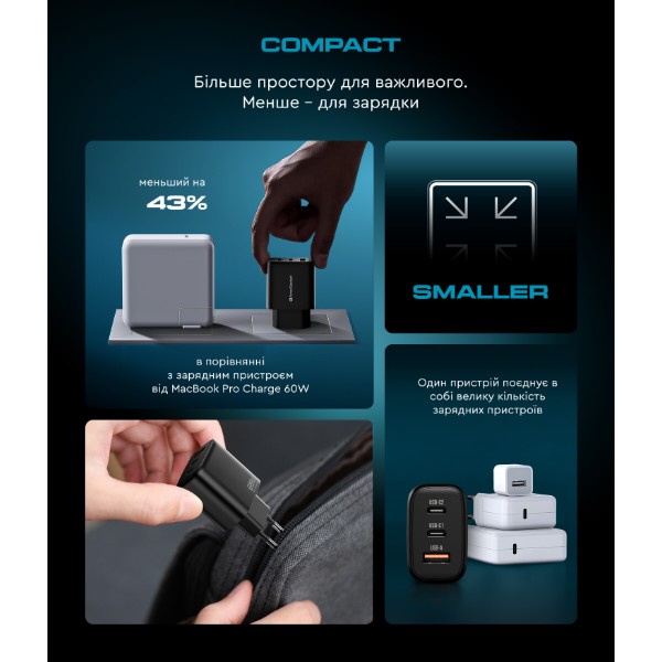 Фото - Сетевое зарядное устройство Armorstandart Resolute Power ARP-621 65W GaN Black (ARM70023)