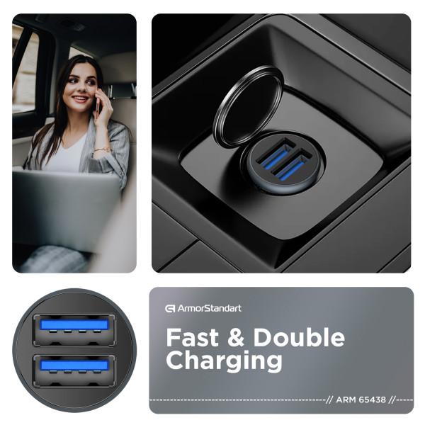 Фото - Автомобільний зарядний пристрій Armorstandart 2xUSB QC3.0 Grey + кабель USB-C (ARM82459)