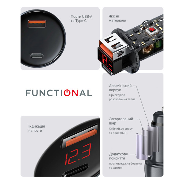 Фото - Автомобильное зарядное устройство Armorstandart АAR-C43 Type-C PD30W + USBQC 3.0 Grey (ARM73949)