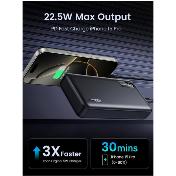Фото - Батарея мобильная UGREEN PB312 20000mAh QC+PD 22.5W Black (6941876226832)
