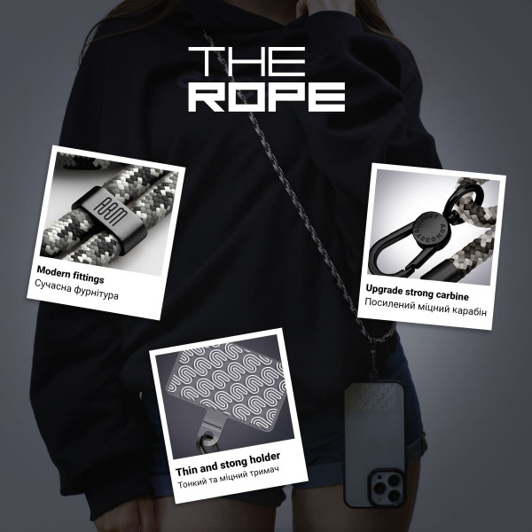 Фото - Ремінець для смартфону Armorstandart Rope Black Monochrome with Clear holder (ARM76091)