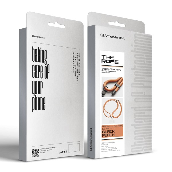 Фото - Ремінець для смартфону Armorstandart Rope Black Peach with Clear holder (ARM76097)