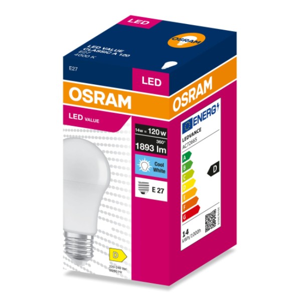 Фото - Лампочка светодиодная Osram LED E27 14Вт 4000К 1893Лм A120 (4099854546044)