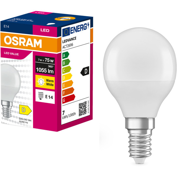 Фото - Лампочка світлодіодна Osram LED E14 7Вт 3000К 1055Лм P75 (4099854547539)