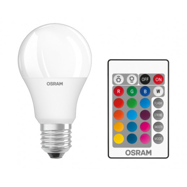 Фото - Лампочка светодиодная Osram LED A60 9W 806Lm 2700К+RGB E27 пульт ДУ (4058075430754)
