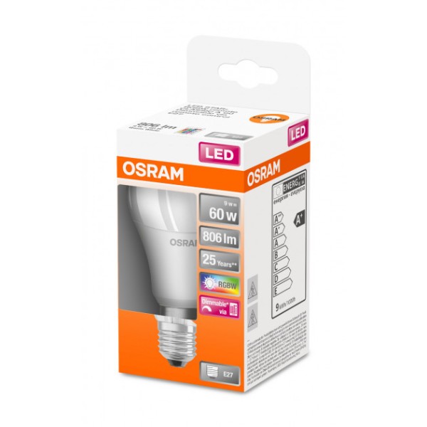 Фото - Лампочка светодиодная Osram LED A60 9W 806Lm 2700К+RGB E27 пульт ДУ (4058075430754)