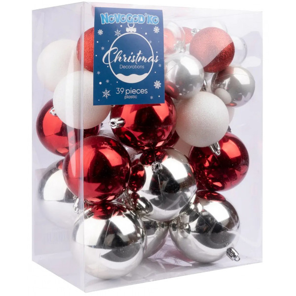 Фото - Набір ялинкових іграшок Novogod'ko №2 39 шт. червоний/білий (974439)