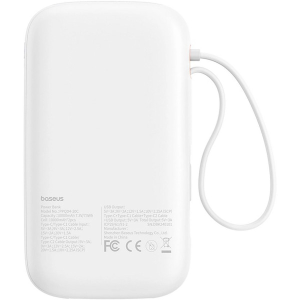 Фото - Батарея мобільна Baseus QPow 2 Powerbank 30W 20000mAh QC PD White (P10055009213-00)