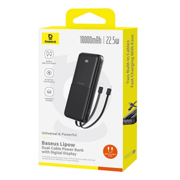 Фото - Батарея мобільна Baseus Lipow Dual-Cable 10000mAh 22.5W Black (P10079101123-00)