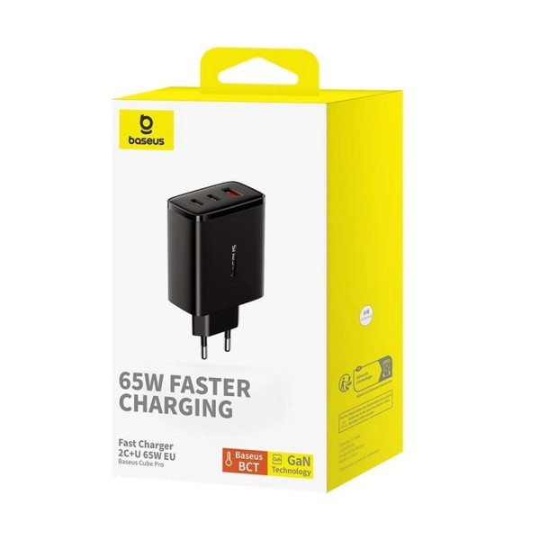 Фото - Сетевое зарядное устройство Baseus Cube Pro Fast Charger 2C+U 65W EU Cluster Black (P10152301113-00)