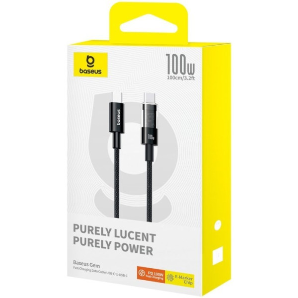 Фото - Кабель синхронізації даних Baseus Gem Fast-Charging Type-C/Type-C 100W 1m Black (P10373000111-00)