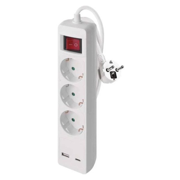 Фото - Мережевий фільтр EMOS P1322CU 3 розетки 2 м 1+USB-A 1+USB-C