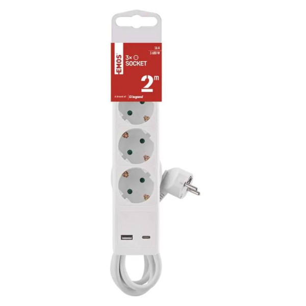 Фото - Мережевий фільтр EMOS P1322CU 3 розетки 2 м 1+USB-A 1+USB-C