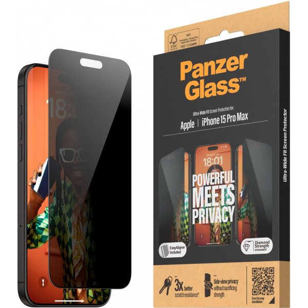 Фото - Защитное стекло для смартфона PanzerGlass Privacy Screen Protector iPhone 15 Pro Max Ultra-Wide Fit w. EasyAligner (PG_P2812)