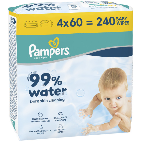 Фото - Серветки вологі для дітей Pampers 99% Water, 240 шт (80871790)