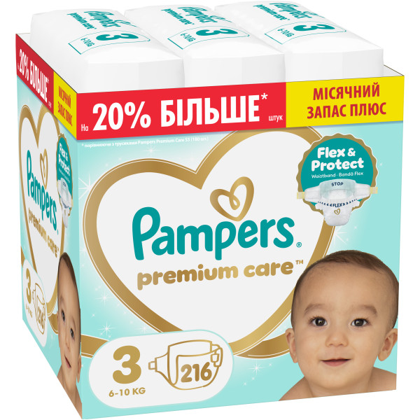 Фото - Одноразові підгузки Pampers Premium Care Розмір 3 (6-10 кг) 216 шт (80883542)