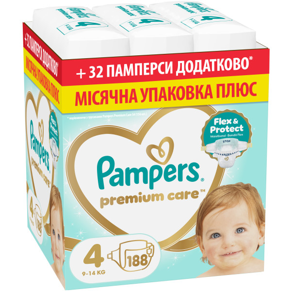 Фото - Одноразові підгузки Pampers Premium Care Розмір 4 (9-14 кг) 188 шт (80883551)