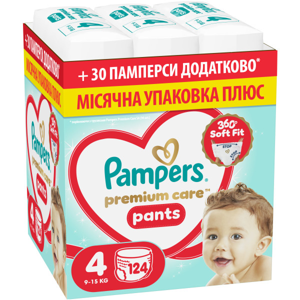 Фото - Одноразові підгузки-трусики Pampers Premium Care Pants Розмір 4 (9-15 кг) 124 шт (80894763)