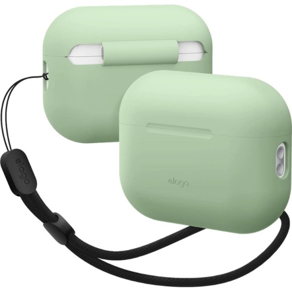 Фото - Чохол для навушників Elago Silicone Basic Case with Nylon Lanyard Pastel Green for Airpods Pro 2nd Gen (EAPP2SC-BA+ROSTR-PGR)