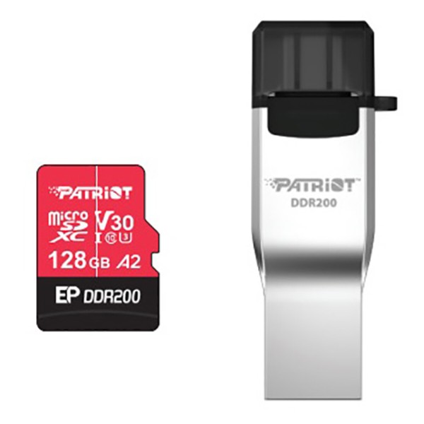 Фото - Карта пам'яті Patriot microSDXC (UHS-1) EP Series 128Gb class 10 DDR200 V30 A2 (with A+C Card reader) (PEF128GEP33MCX)