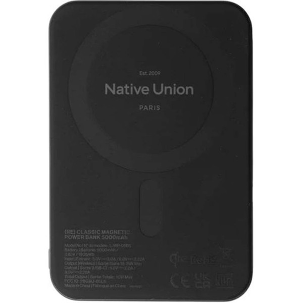 Фото - Батарея мобільна Native Union Classic Magnetic Qi2 5 000mAh Black (PB-5KMS-BLK-Q2)