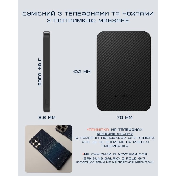 Фото - Батарея мобильная Pitaka Power Bank Qi2 5 000mAh Twill Black/Grey (PBQ2401)