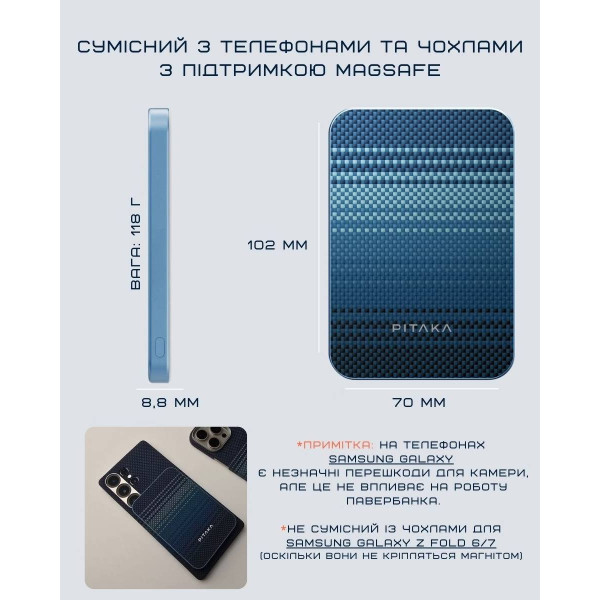Фото - Батарея мобільна Pitaka Aramid Fiber Magnetic Qi2 5 000mAh Moonrise (PBQ2403)