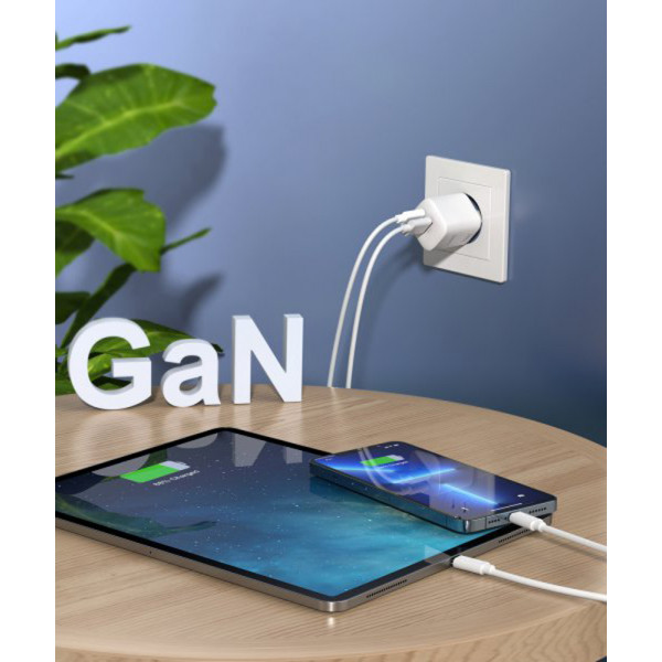Фото - Мережевий зарядний пристрій Choetech GaN USB-A/USB-C 33W QC3.0/PD/PPS (PD5006-EU-WH)