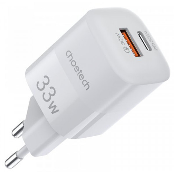 Фото - Мережевий зарядний пристрій Choetech GaN USB-A/USB-C 33W QC3.0/PD/PPS (PD5006-EU-WH)