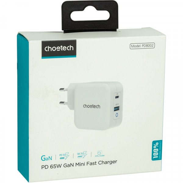 Фото - Мережевий зарядний пристрій Choetech GaN USB Type-C Type-A 65W PD QC (PD8002)